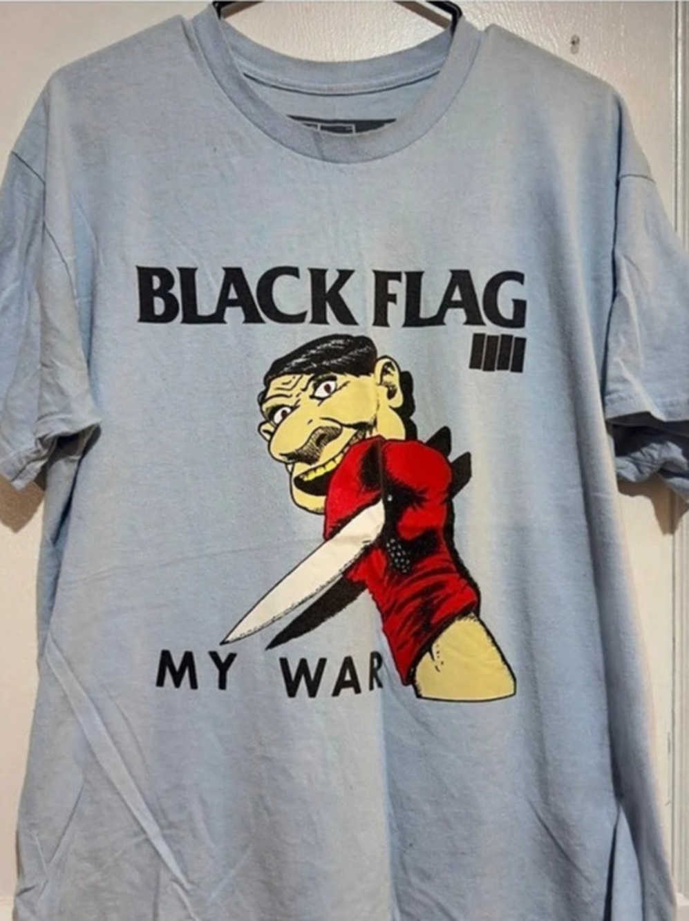 Black Flag My War T-Shirt Graphic Short Sleeve Tee in baby blue tee from the sho